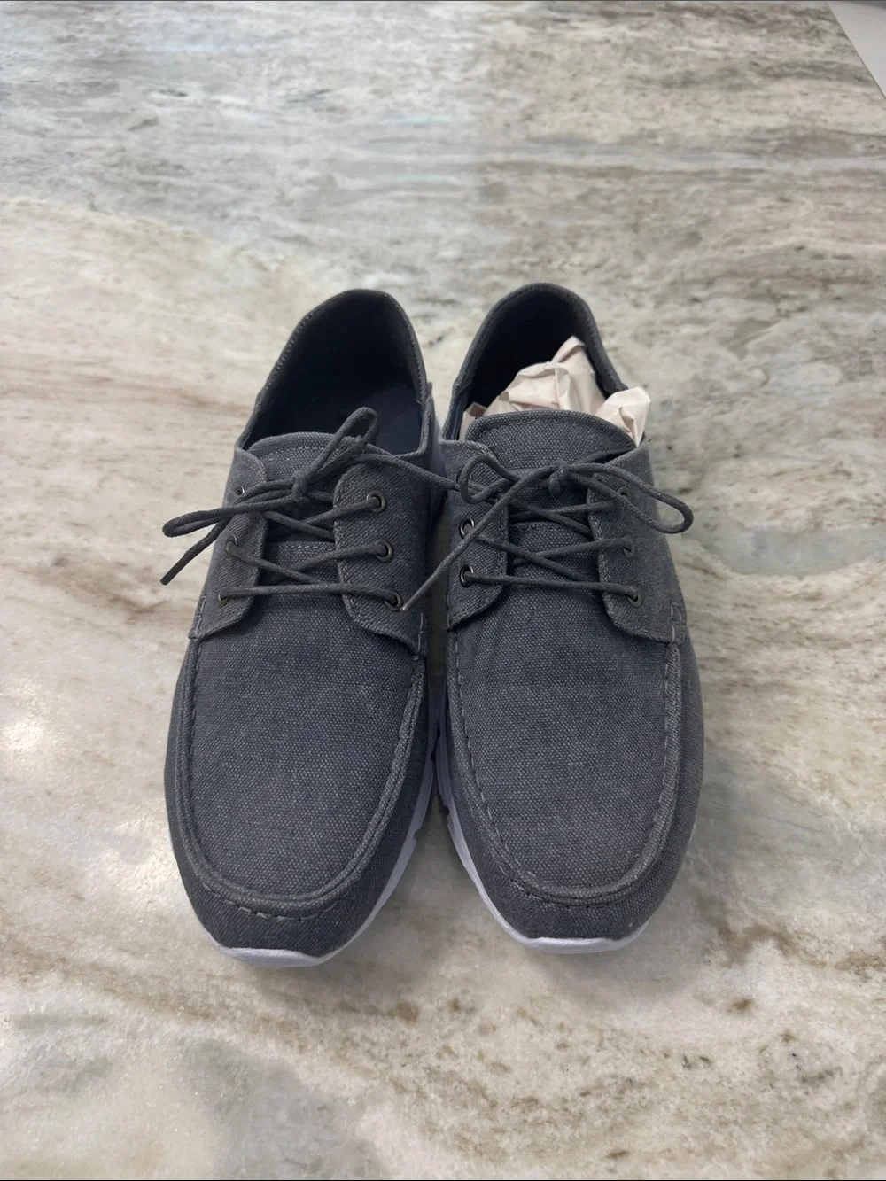 Men's Gray Canvas Boat Shoes with White Sole